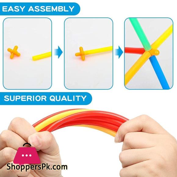 RAINBOW Building Straws and Connectors - STEM Blocks Construction Toys for Boys & Girls - 110 Pcs Straw Building Set - Engineering Connector Blocks for Kids