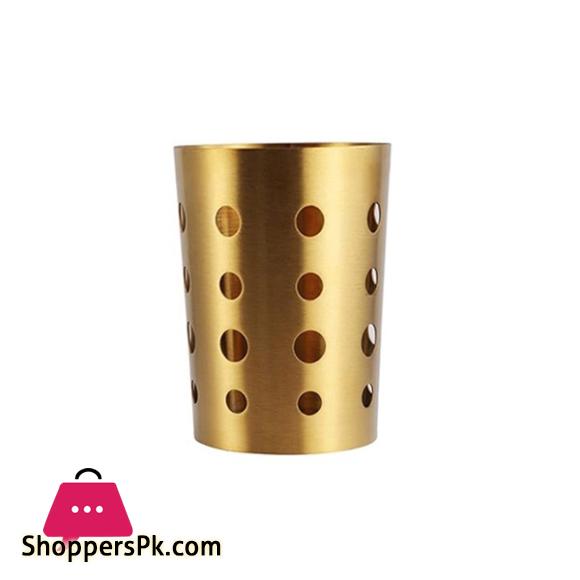 Stainless Steel Golden Chopsticks Cutlery Holder Kitchen Gadget Forks Organizer Barrel Shape 10x15cm