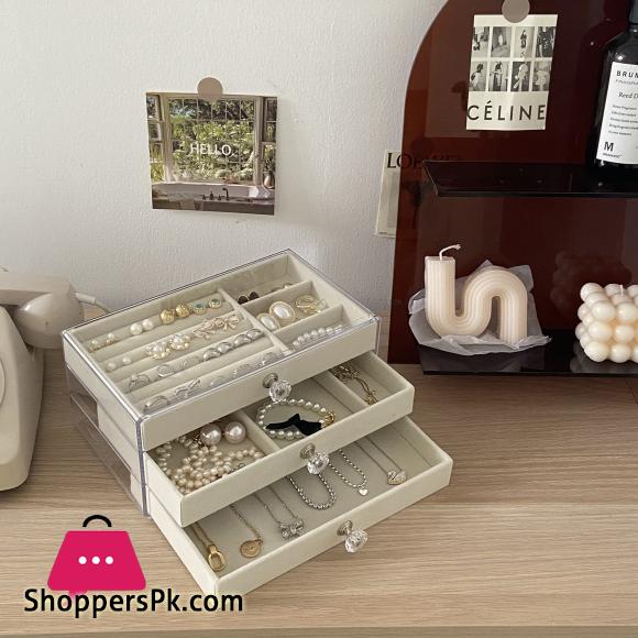 Velvet Drawer with Cosmetic Box Acrylic Drawer Jewelry Storage Box for Women Earrings Necklace Ring Charms Holder