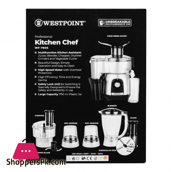 WestPoint Professional Kitchen Chef Food Processor, Grey, 450W, WF-7806