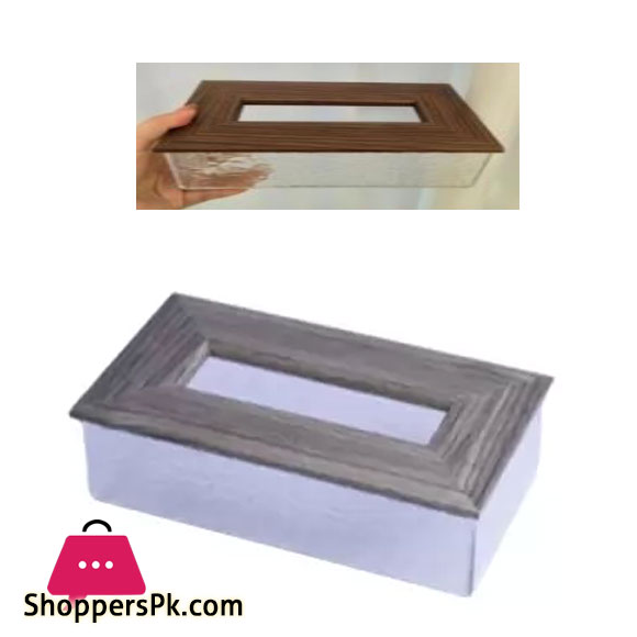 Acrylic Tissue Box with Dark Wood Top - ACR-1021