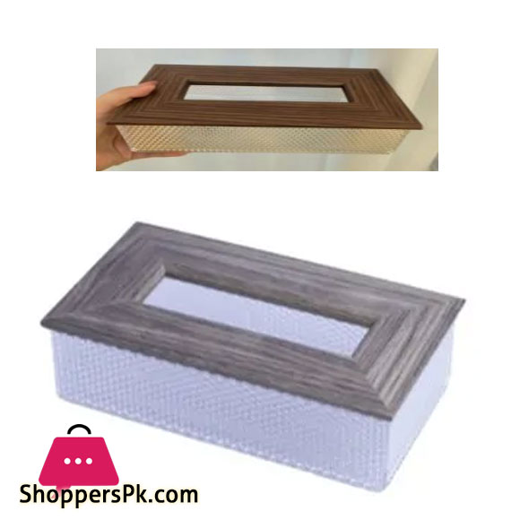 Acrylic Tissue Box with Dark Wood Top - ACR-1022