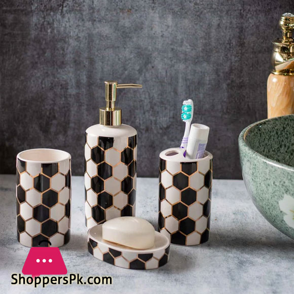 Black and White Printed 4-Piece Bath Set