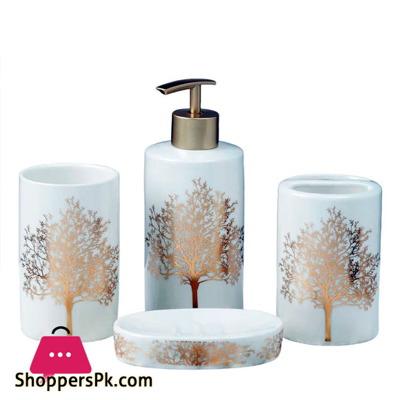 Ceramic Bathroom Accessories Set of 4 Bath Set with Soap Dispenser