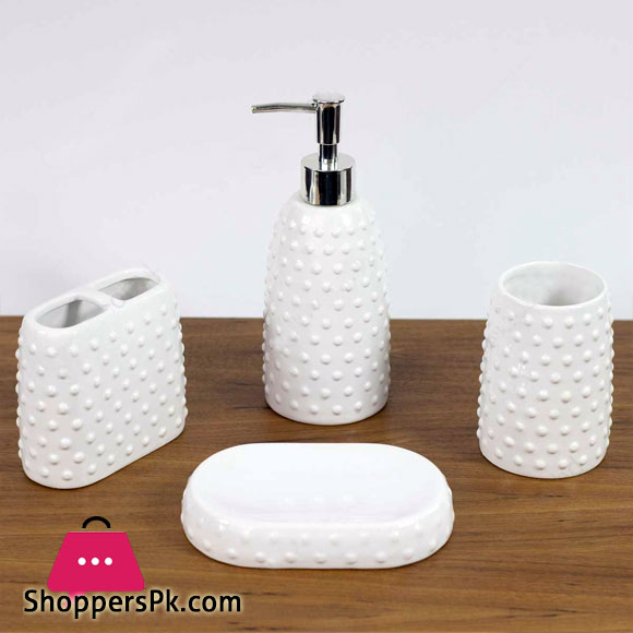 Ceramic Bathroom Accessories Set of 4 Bath Set with Soap Dispenser