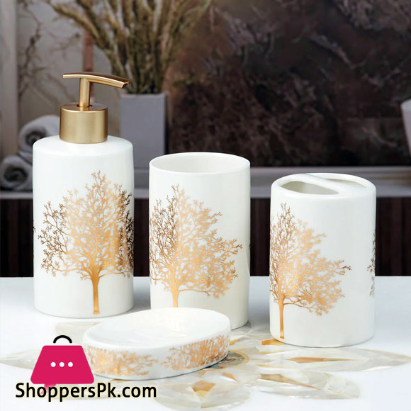 Ceramic Bathroom Accessories Set of 4 Bath Set with Soap Dispenser