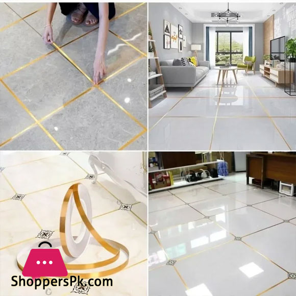 Gold Floor Tile Border Waterproof Seam Sticker Wall Gap Ceiling Home Decor Self Adhesive Tile Tape 50M