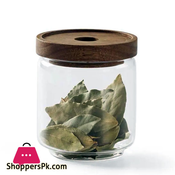 Homes Glass Food Storage Jar With Wood Lids Glass Canister Food Storage Jar 90x100mm 1-Pc
