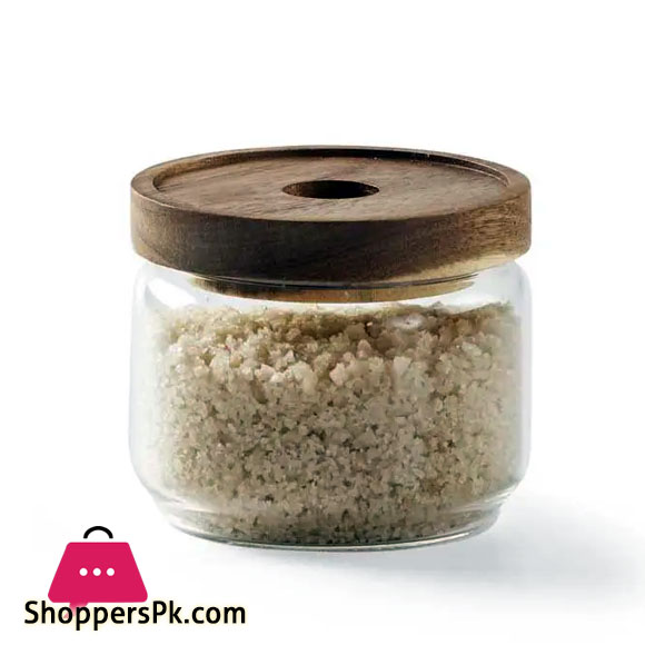 Homes Glass Food Storage Jar With Wood Lids Glass Canister Food Storage Jar 90x70mm 1-Pc