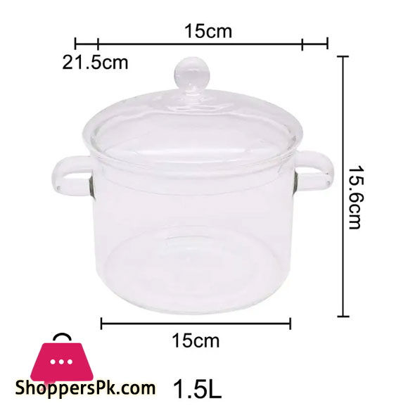 Kitchen Cookware Glass Pot with Lid Heat Resistant Pot Transparent - 1500ML