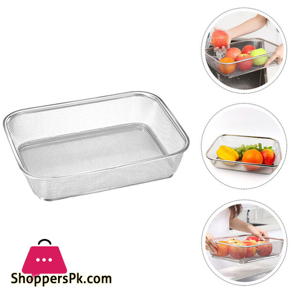 Mesh Tray Fruit Sink Colander Stainless Steel Drain Basket Filter Screen 38 x 28 x 7cm