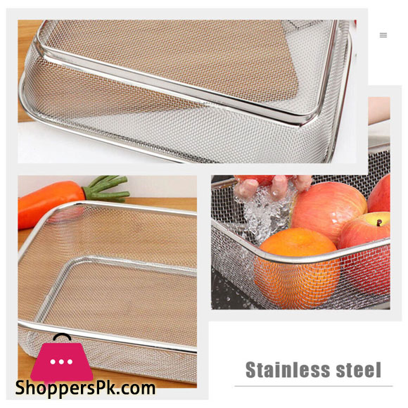 Mesh Tray Fruit Sink Colander Stainless Steel Drain Basket Filter Screen 38 x 28 x 7cm
