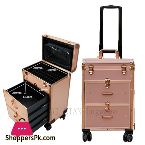 New Professional Cosmetic Case Box Rolling Luggage Bag Makeup Case on Wheels Multi-Function Beauty Trolley Suitcase