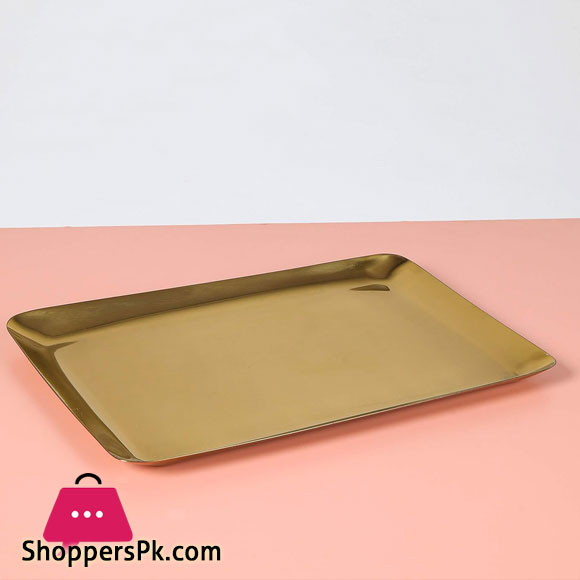 Rectangular Stainless Steel Gold Decorative Serving Tray for Kitchen Coffee Table Dinning Table 31x24x2.5cm
