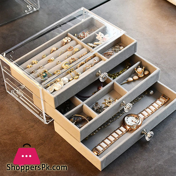 Velvet Drawer with Cosmetic Box Acrylic Drawer Jewelry Storage Box for Women Earrings Necklace Ring Charms Holder