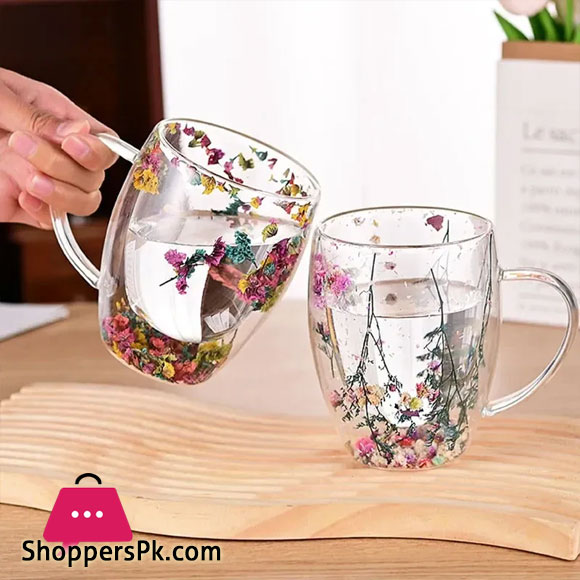 1 Piece Creative Double Wall Glass Mug Cup with Dry Flower Fillings for Coffee Juice Milk cup 350ML