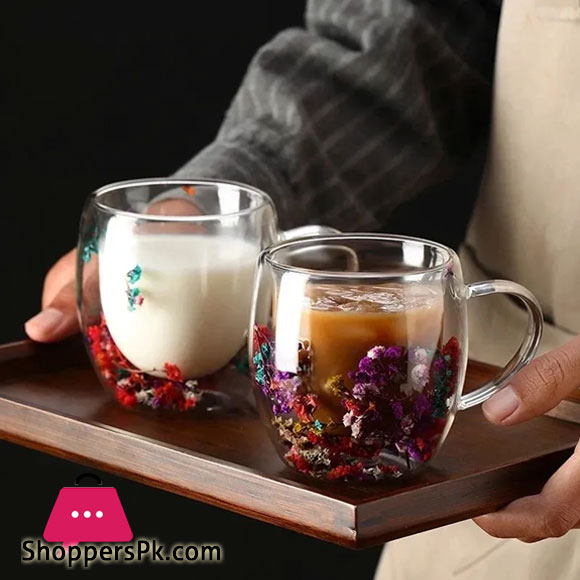1 Piece Creative Double Wall Glass Mug Cup with Dry Flower Fillings for Coffee Juice Milk cup 350ML
