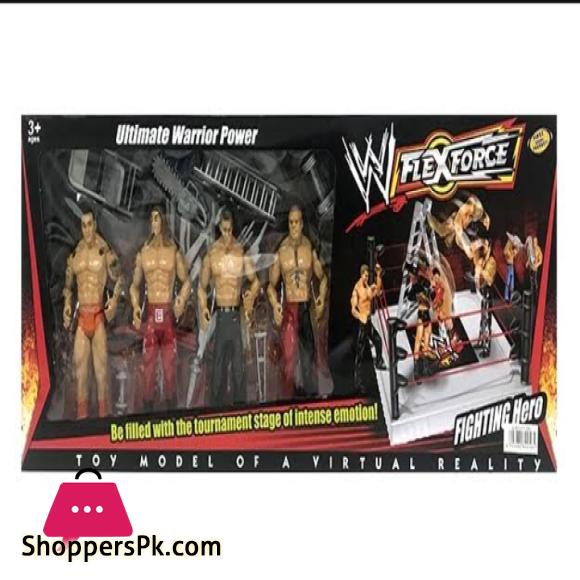 4 WWE Fighters Action Figure Combo,Rock,Batista,Rey Mysterio, and Brock Lesnar with States and Chairs