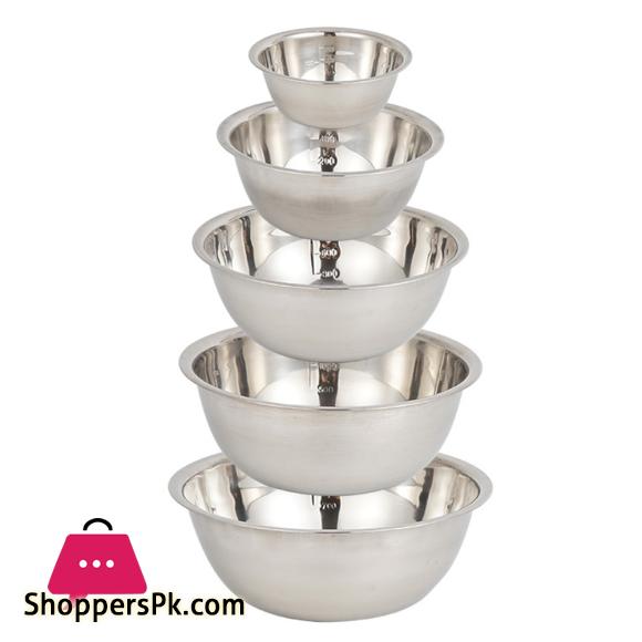 5Pcs Large Stainless Steel Bowl Mixing Bowl Basin With Scale Kitchen Camping BBQ Whisking Salad Cooking Baking Bowls Set