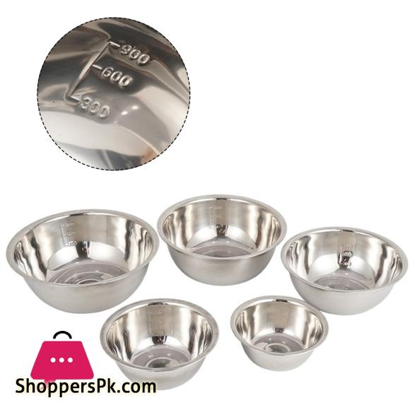 5Pcs Large Stainless Steel Bowl Mixing Bowl Basin With Scale Kitchen Camping BBQ Whisking Salad Cooking Baking Bowls Set
