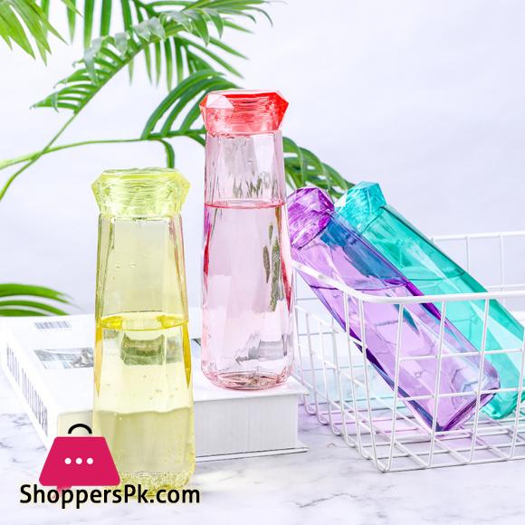 Diamond Water Bottle Glass Cup Heat Resistant Portable Carrying for Drinkware 420ML