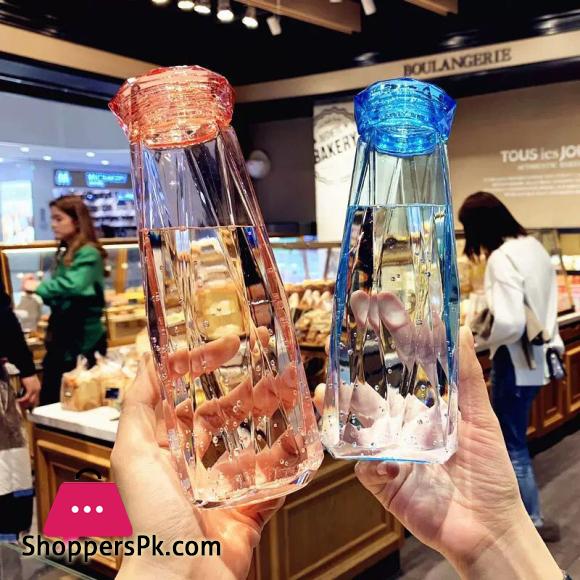 Diamond Water Bottle Glass Cup Heat Resistant Portable Carrying for Drinkware 420ML