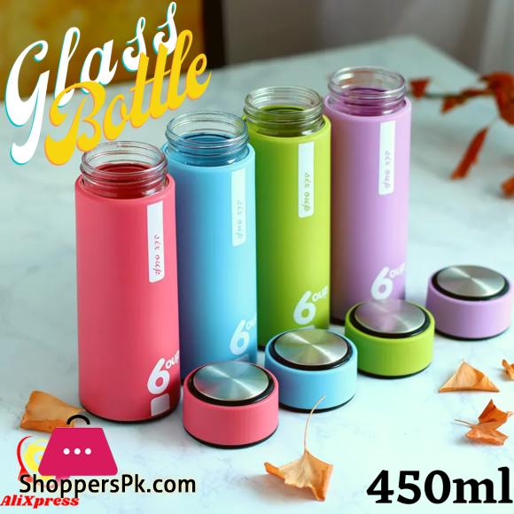 Glass Water Bottle Tumber 450ml Portable Outdoor Traveling Drinking Bottle Creative Student Double Wall Cup Custom Straight Insulated Glass Bottle, Multicoloured (1 Piece)
