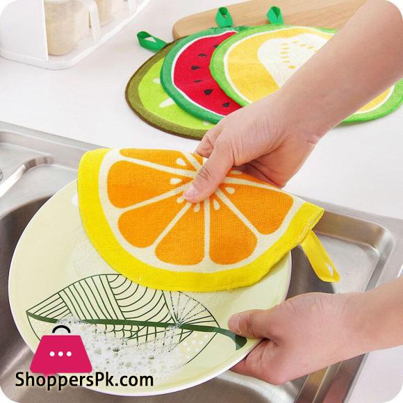 Lovely Fruit Print Hanging Kitchen Towel Microfiber Quick-Dry Cleaning Rag Dish Cloth Wiping Napkin Absorbing Cloth Pack of 4