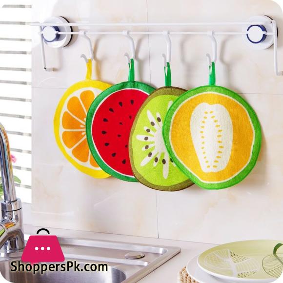 Lovely Fruit Print Hanging Kitchen Towel Microfiber Quick-Dry Cleaning Rag Dish Cloth Wiping Napkin Absorbing Cloth Pack of 4