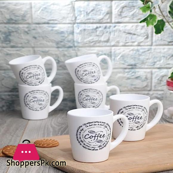 Luminarc Opalware Large Coffee Mugs Set of 6 Pieces, 320 ML UAE Made