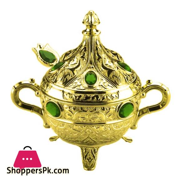 OSENA SUGAR POT WITH STONE & SPOON GOLD