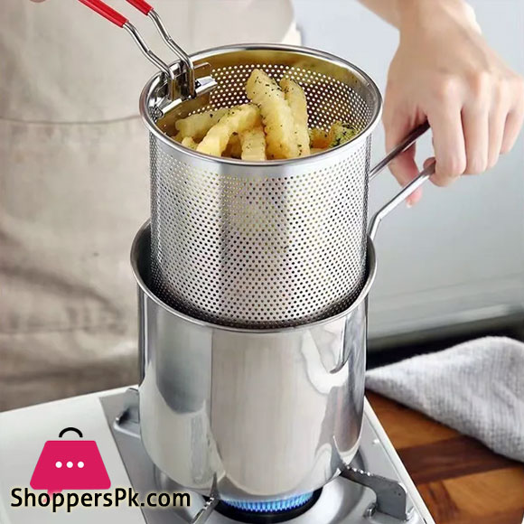 Portable Deep Frying Pot Deep Frying Tempura French Fries Fryer With Strainer Basket Small Pot for Kitchen Party Cooking