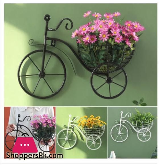 Retro Style Metal Bicycle Flower Basket Wall Art Wall Mount Hanging Flower Rack Unique Art Ornaments for Home Flower Vase