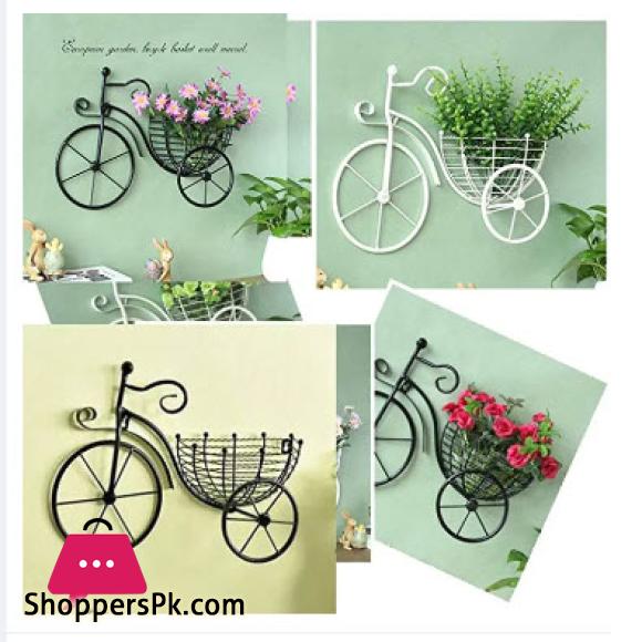 Retro Style Metal Bicycle Flower Basket Wall Art Wall Mount Hanging Flower Rack Unique Art Ornaments for Home Flower Vase