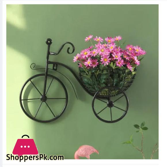 Retro Style Metal Bicycle Flower Basket Wall Art Wall Mount Hanging Flower Rack Unique Art Ornaments for Home Flower Vase