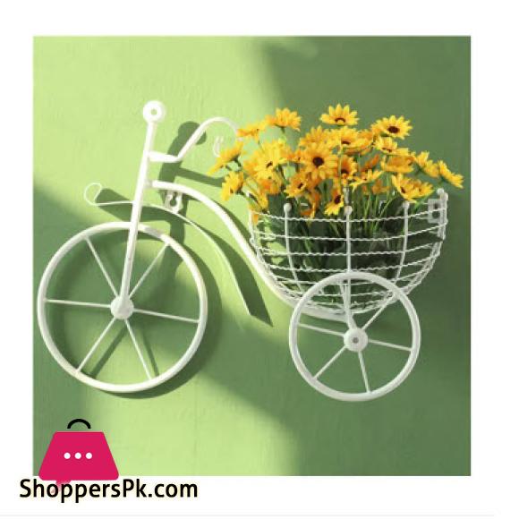 Retro Style Metal Bicycle Flower Basket Wall Art Wall Mount Hanging Flower Rack Unique Art Ornaments for Home Flower Vase