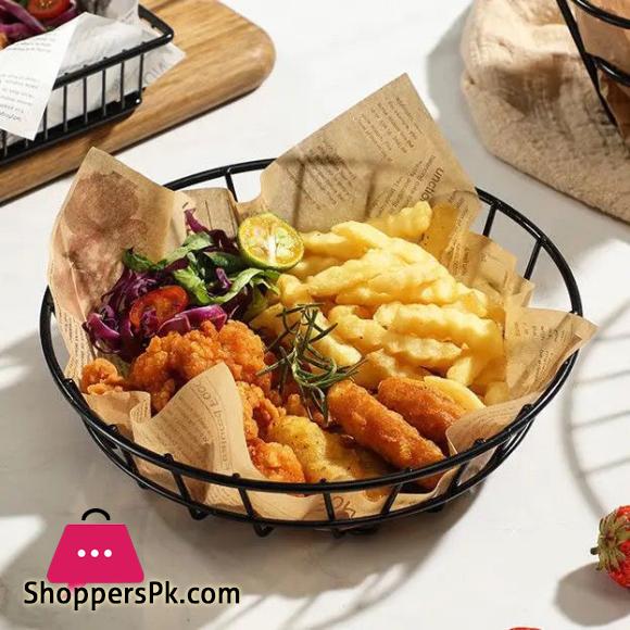 Round Iron Platter Bucket Stainless Steel French Fries Fish And Chips Basket