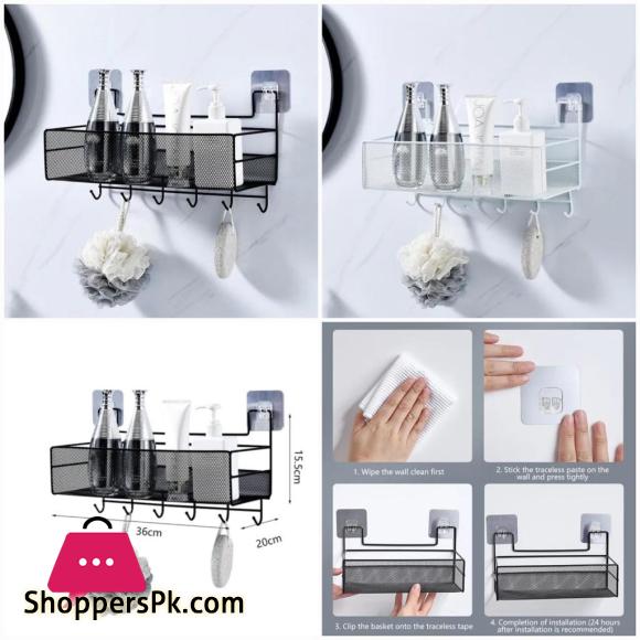 Self-adhesive Wall-Mounted Iron Shelf With Hook Premium Quality