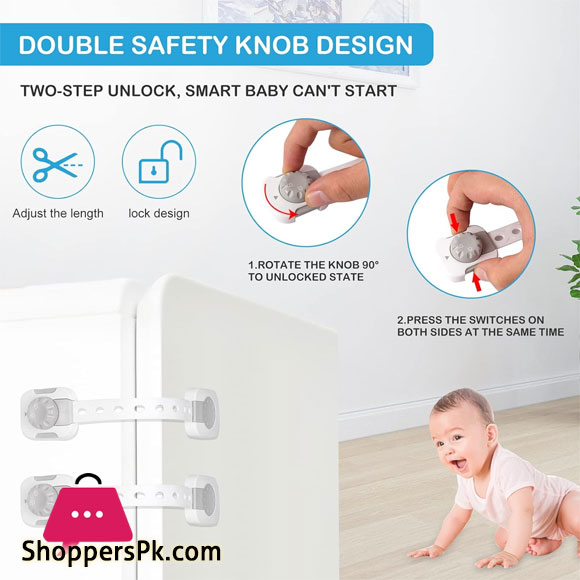 Baby Safety Lock Child Safety Locks Multi-Functional Adjustable Double Button Baby Anti-Clip Latch System For Cabinets, Drawers Fridge Closet