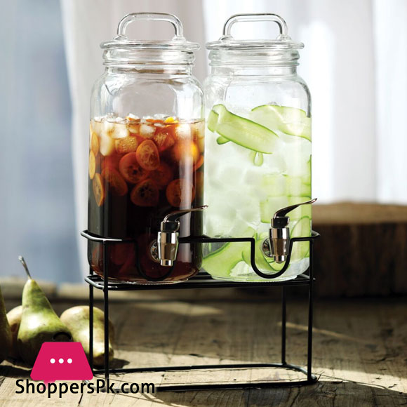 Beverage Dispenser With Faucet With Stand 2-Piece Black Clear 2300x2