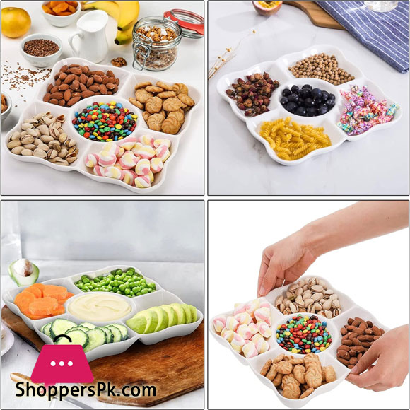 Danny Home Ceramic 5 Compartment Snack Divider Tray 7.2 Inch