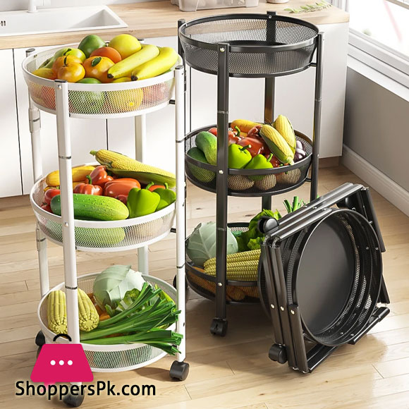 Foldable Storage Rack Round Rotatable Mobile Snack Organizer Trolley Bathroom Storage Shelf Home Appliance Kitchen Rack Storage Organizer