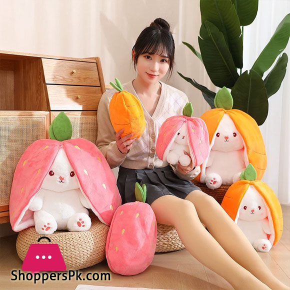 Funny Changeable Bunny Cute Pillow Plush Toys Stuffed Animal Rabbit Hiding in Carrot Strawberry Rabbit Doll Chair Cushion Gift