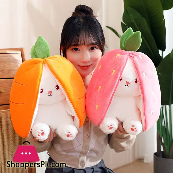 Funny Changeable Bunny Cute Pillow Plush Toys Stuffed Animal Rabbit Hiding in Carrot Strawberry Rabbit Doll Chair Cushion Gift