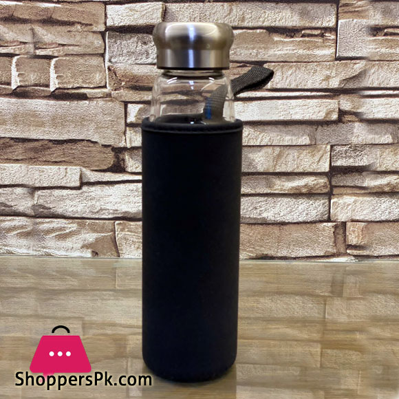 Glass Airtight Black Water Bottle 550 ml