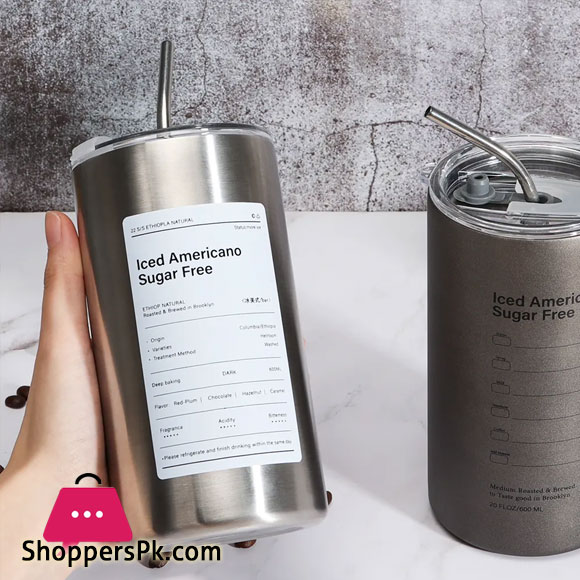 American Scotch Free Stainless Steel Casual Travel Coffee Tumbler Mug with Straw - 900ml