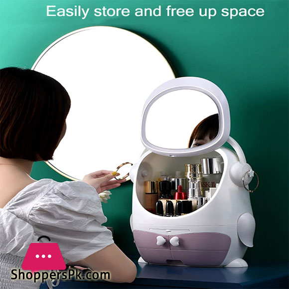 LED Makeup Mirror With Cosmetic Storage Box With Light Cosmetic Box Portable Makeup Box Dustproof Large-capacity Storage Box
