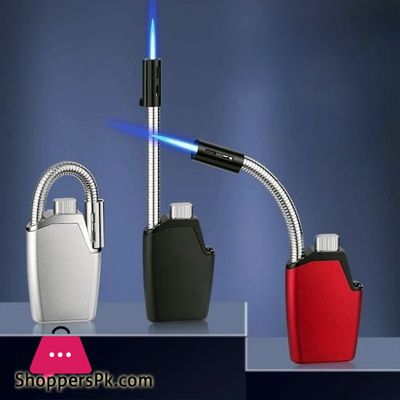 Metal Folding Hose Blue Flame Lighter Outdoor Windproof Portable Inflatable Flame Thrower Kitchen Barbecue Welding Gun Cigar Lighter