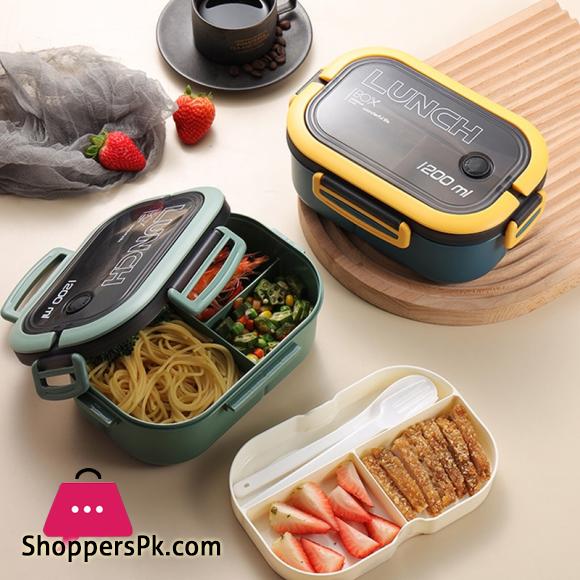 FUN LIVE Lunch Box 2 Layers Grids Student Office Worker Microwave Hermetic Bento Box Outdoor Picnic Fruit Food Container With Fork Spoon