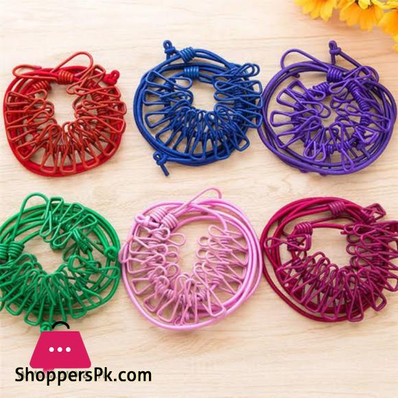 1Pcs Clothesline Rope Elastic Cloth Drying Hanging Rope with 12 Clips and 2 Hooks Travel Clothesline Hanging Laundry Drying Rope | 1pcs (Random Colour)